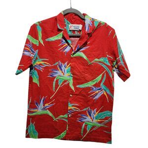 Vintage Malihini Hawaii Red Aloha Shirt Birds of Paradise Floral Men’s M